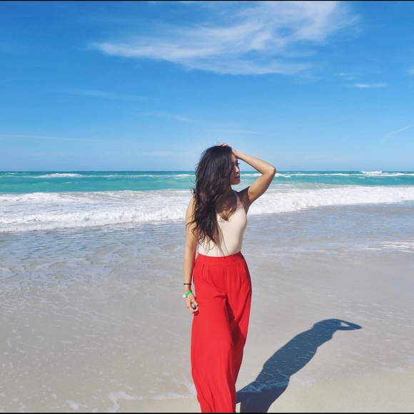 🍬 Red/Salmon Wide Leg Pants - Picture 1 of 4